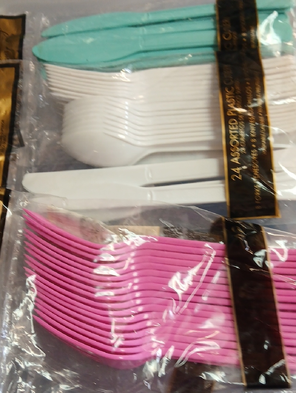 Assorted Plastic Flatware Set - Pink, White, Aqua